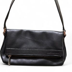 Vintage YSL Anne Klein Fold Over Small Leather Black Purse / Bag